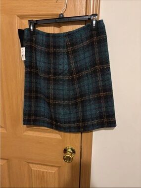 LOFT Teal and Black Plaid Mini Skirt